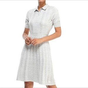 NWT Gal Meets Glam Elliot gray sweater dress pleated skirt collar cabled Large